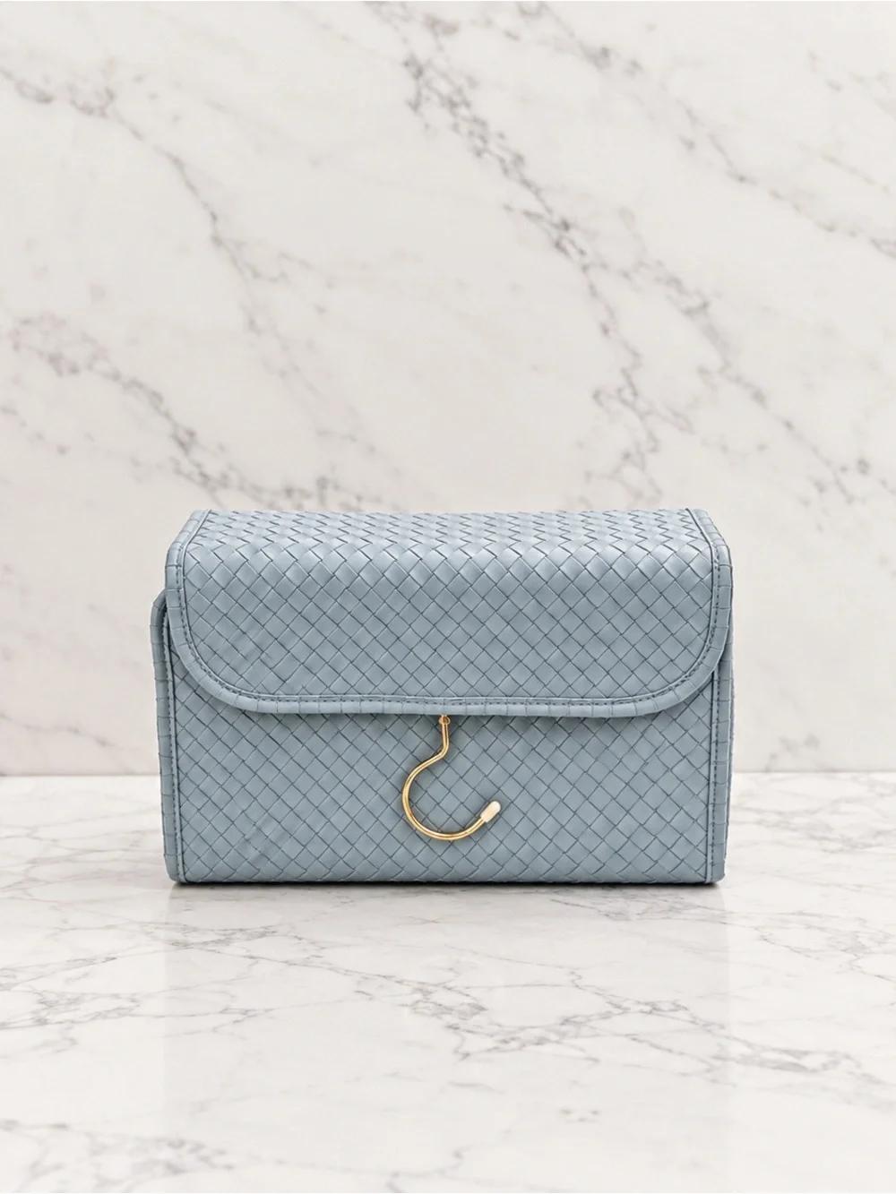 TRVL Luxe Woven Hanging Toiletry Cosmetic Travel Organizer Blue Gold